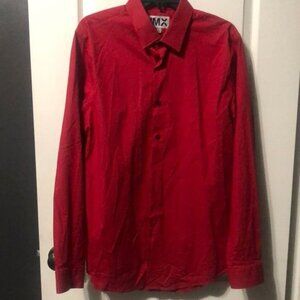 1MX Express mens fitted red button down shirt gently used size L